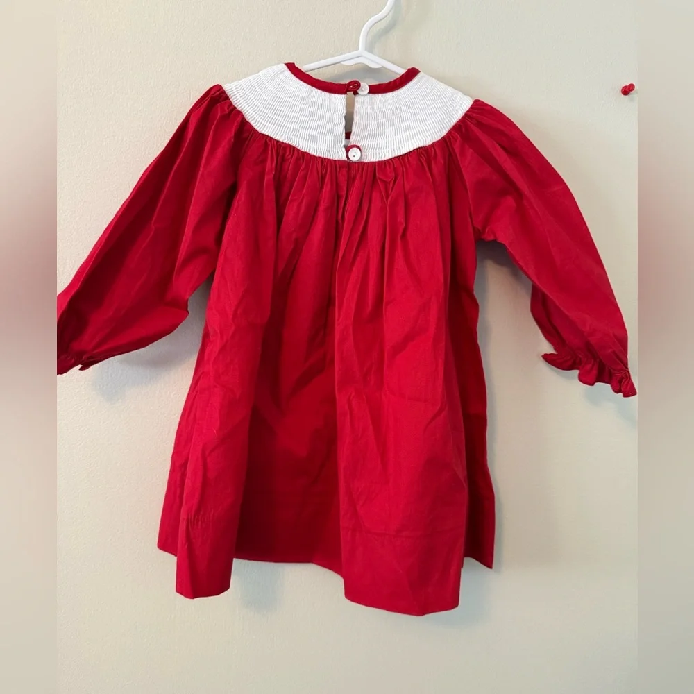 Lil Cactus Smocked Santa Red Long Sleeve Dress